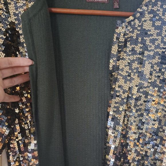 525 America Women's Gold and Olive Green Sequin Open Front Cardigan Size Large - Picture 8 of 10